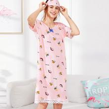 Shein Fruit Print Striped Night Dress With Eye Mask