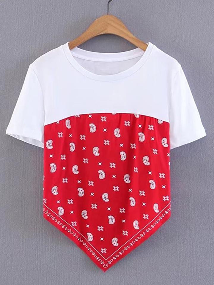 Shein Contrast Shirred Back Asymmetrical Tee