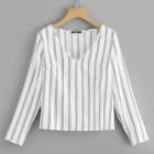 Shein V Neck Vertical Striped Top