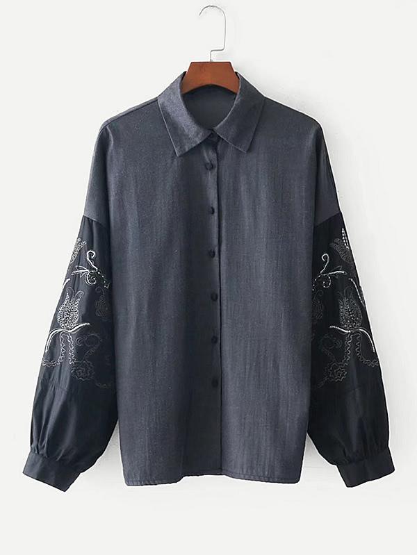 Shein Drop Shoulder Embroidery Shirt