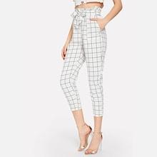 Shein Ruffle Waist Self Tie Grid Pants