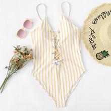 Shein Lace Up Striped Swimsuit