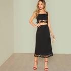 Shein Thick Strap Tasseled Crop Top & Skirt Co-ord