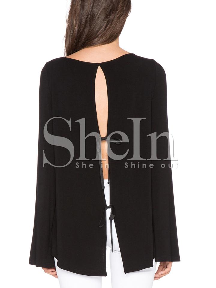 Shein Black Long Sleeve Lace Up T-shirt