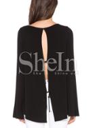 Shein Black Long Sleeve Lace Up T-shirt