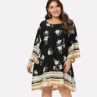 Shein Plus Flower & Stripe Print Tunic Dress