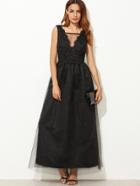 Shein V Neckline Mesh Overlay Scallop Embroidered Dress