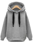 Shein Grey Hooded Drawstring Zipper Loose Sweatshirt