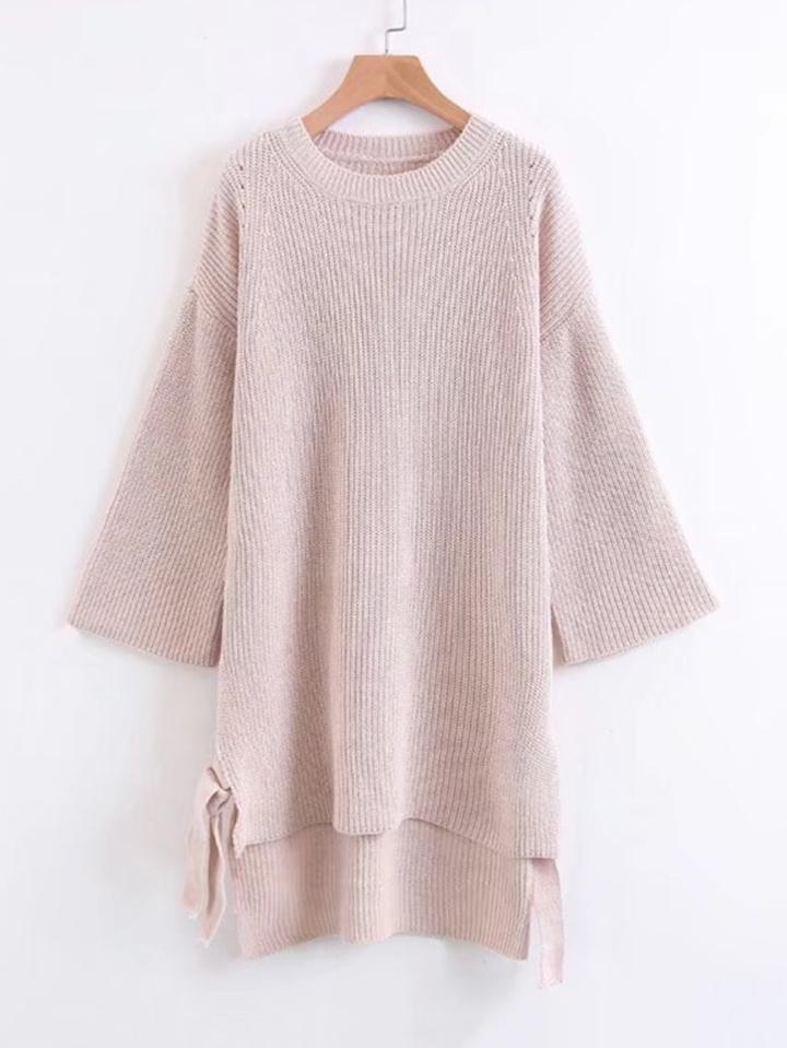 Shein Drop Shoulder Tie Detail High Low Sweater