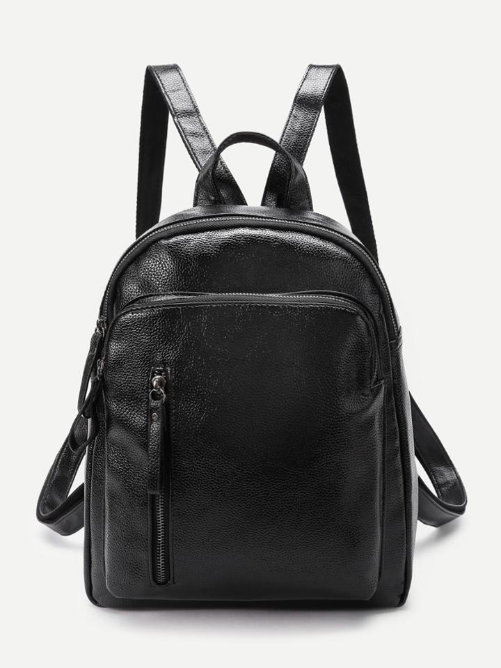 Shein Vertical Zipper Front Pu Backpack