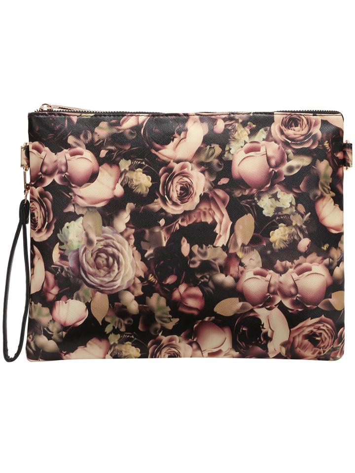 Shein Multicolor Rose Print Clutch Bag