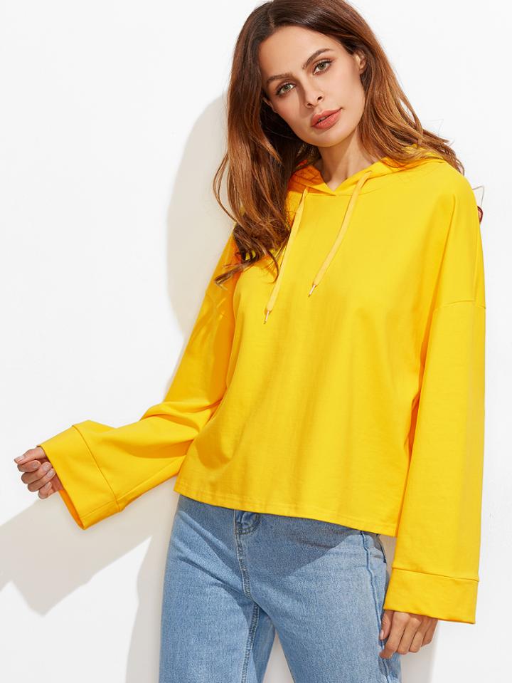 Shein Yellow Drop Shoulder Kimono Sleeve Hoodie