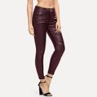 Shein Zip Side Skinny Pu Pants With Belt