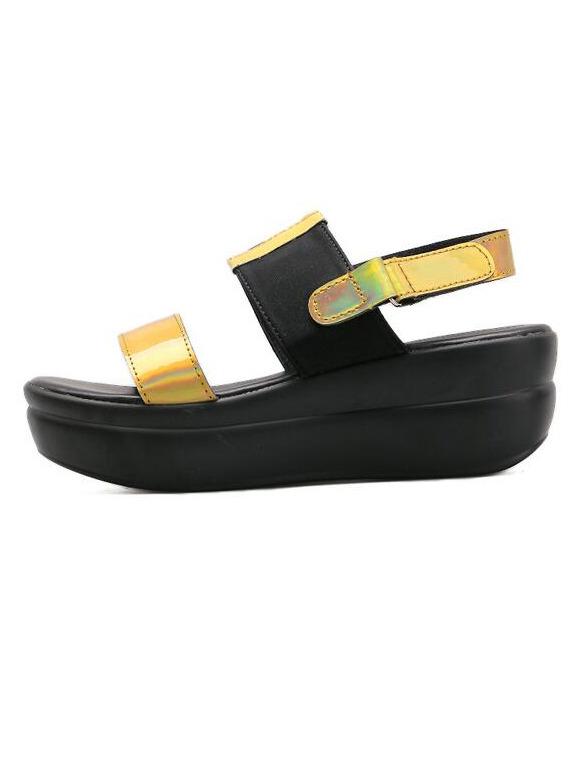 Shein Golden Contrast Faux Patent Flatform Wedges