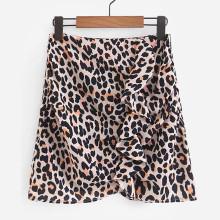 Shein Leopard Print Ruffle Trim Skirt