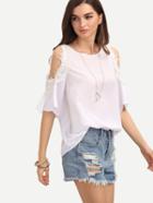 Shein White Cold Shoulder Tie Back Blouse