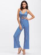 Shein Vertical Striped Bow Tie Cut Out Cami Jumpsuit
