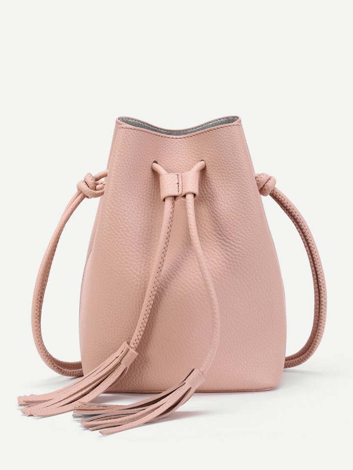Shein Double Tassel Drawstring Pu Crossbody Bag