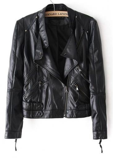 Rosewe Exclusive Turndown Collar Artificial Leather Long Sleeve Jacket
