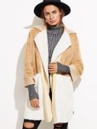 Shein Color Block Fluffy Faux Fur Coat