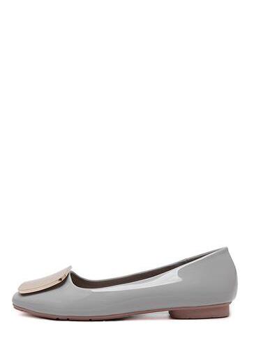 Shein Grey  Patent Leather Square Metal Buckle Flats