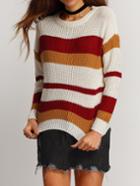 Shein Colour Crew Neck Striped Crop Sweater