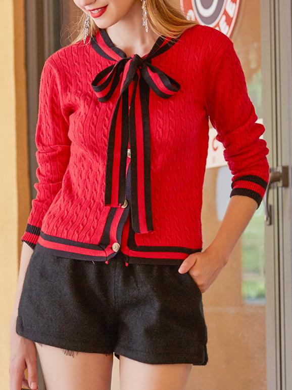 Shein Bowknot Neck Color Block Sweater