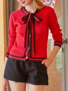 Shein Bowknot Neck Color Block Sweater