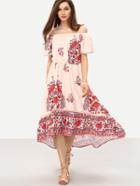 Shein Off-the-shoulder Flower Print Asymmetric Dress