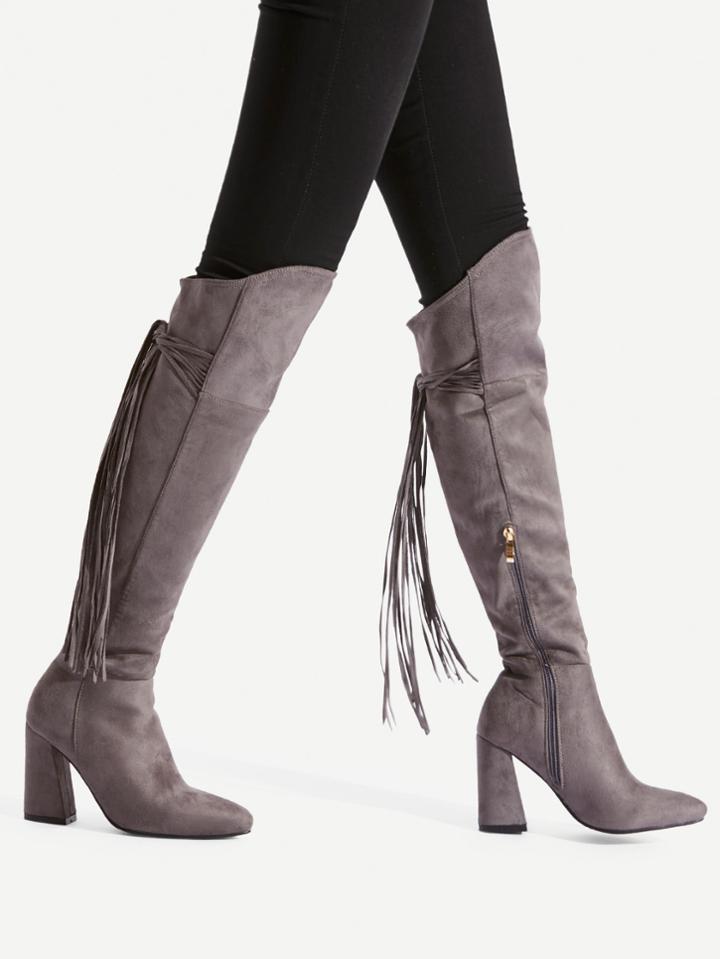 Shein Tassel Tie Back Knee High Boots