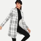 Shein Notch Collar Frayed Edge Plaid Longline Coat