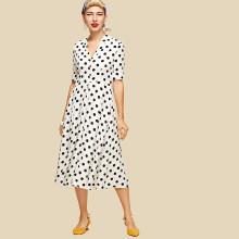 Shein Rolled Sleeve Flare Dot Dress