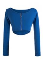 Rosewe Zip Closure Long Sleeve Crop T Shirt