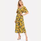 Shein Flutter Sleeve Wide Leg Floral Jumpsuit