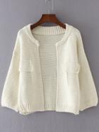 Shein White Drop Shoulder Lantern Sleeve Pocket Cardigan