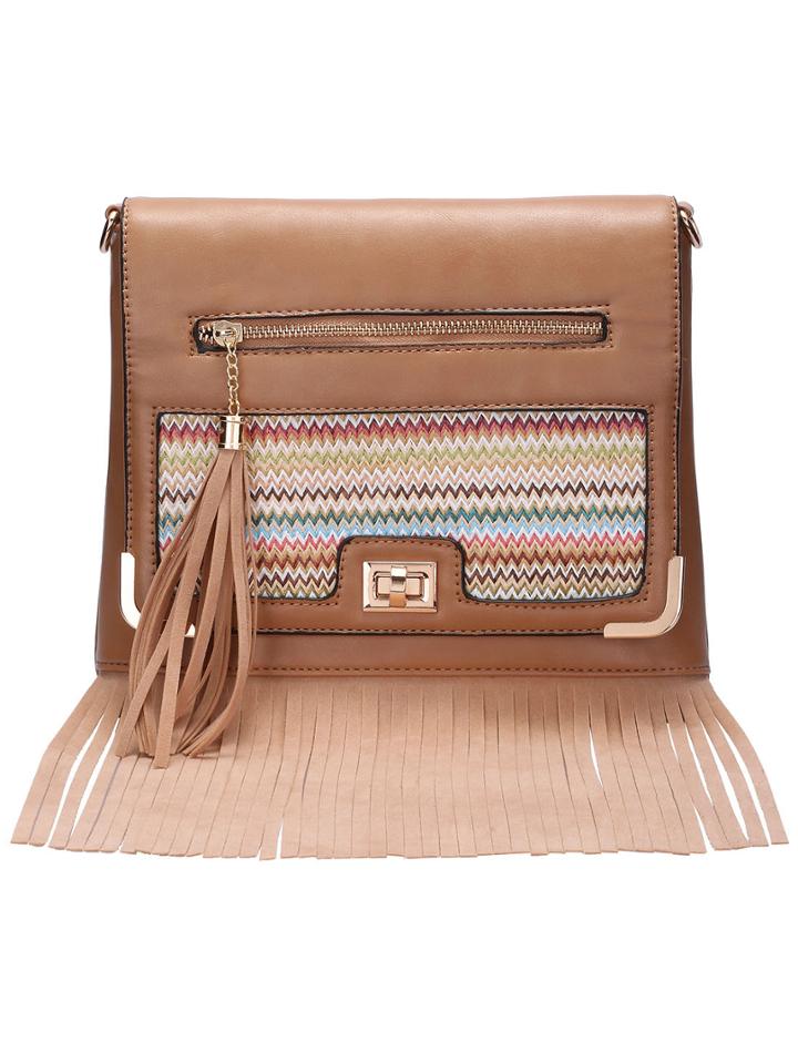 Shein Khaki Twist Lock Braided Cross Body Bag