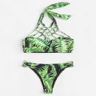 Shein Tropical Print Caged Bikini Set
