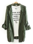 Shein Army Green Single Breasted Pockets Coat