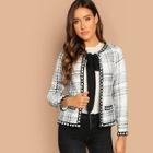 Shein Tie Neck Whipstitch Detail Tweed Coat