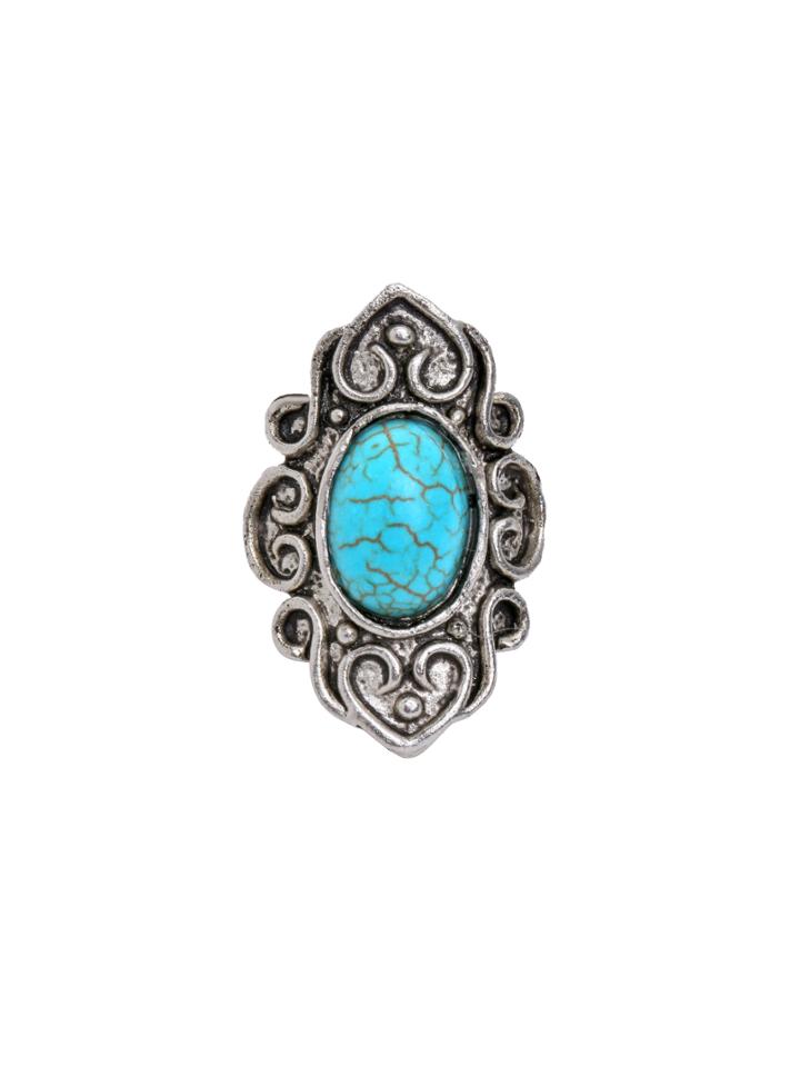 Shein Silver Plated Turquoise Retro Ring