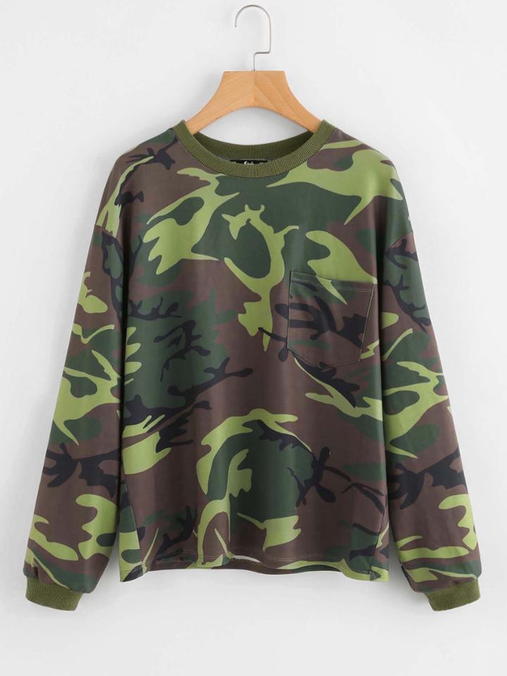 Shein Single Pocket Camo Print Sweatshirt