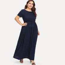 Shein Plus Pocket Decoration Plain Dress