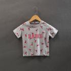 Shein Girls Flamingo And Letter Print T-shirt