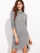Shein Marled Ribbed Knit Cowl Neck Overlap Front Dress