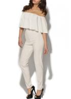 Rosewe Ruffle Decorated Off The Shoulder White Jumpsuit
