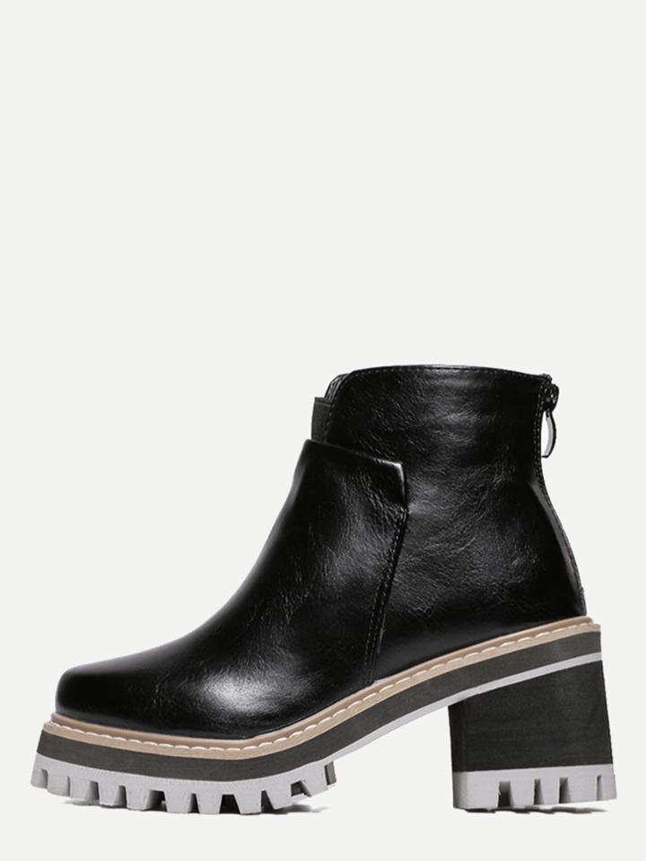 Shein Black Faux Leather Zipper Platform Boots
