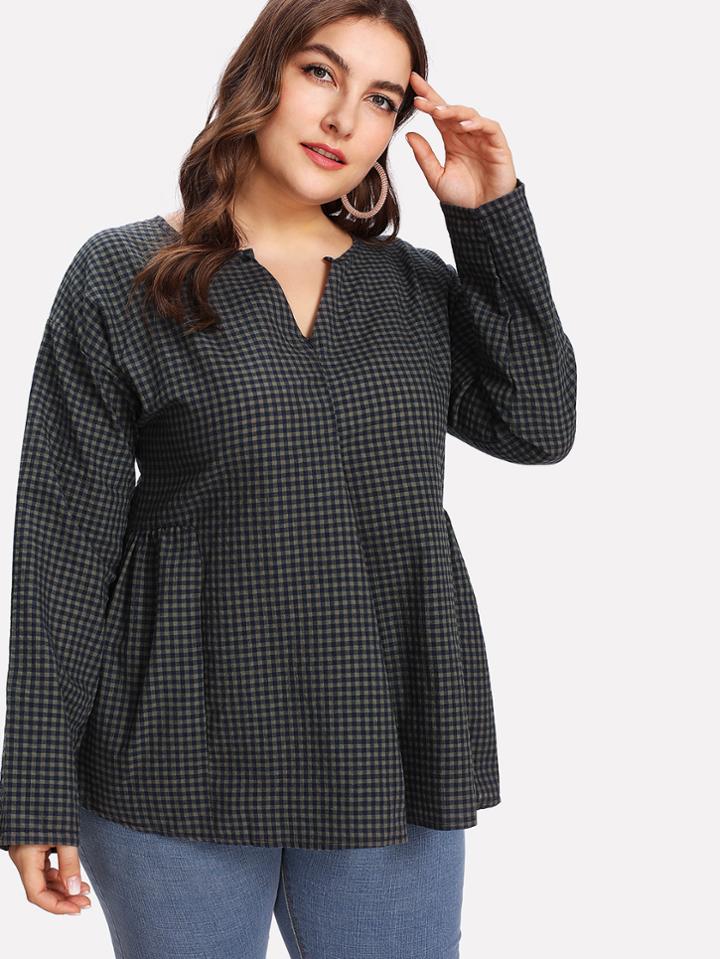Shein Drop Shoulder Gingham Blouse