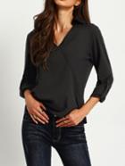 Shein Black V Neck Pocket Dip Hem Blouse