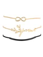 Shein Gold And Black Letter Detail Link Bracelet Set