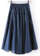Rosewe Fine Quality Pockets Decoration Navy Blue Skirts For Lady
